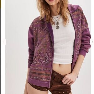 Found for Free People Motif Full Zip Hoodie in Vintage Purple Sz L NWT $220R